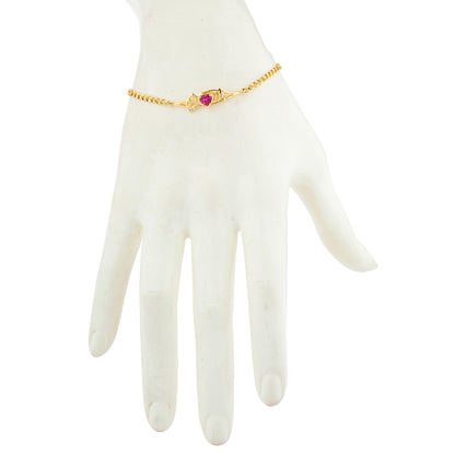 Created Ruby & Diamond Heart Mom Bracelet 14Kt Yellow Gold Plated Over .925 Sterling Silver