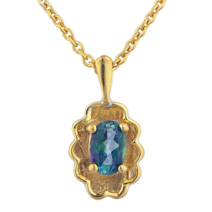 14Kt Yellow Gold Plated Natural Blue Mystic Topaz Oval Design Pendant