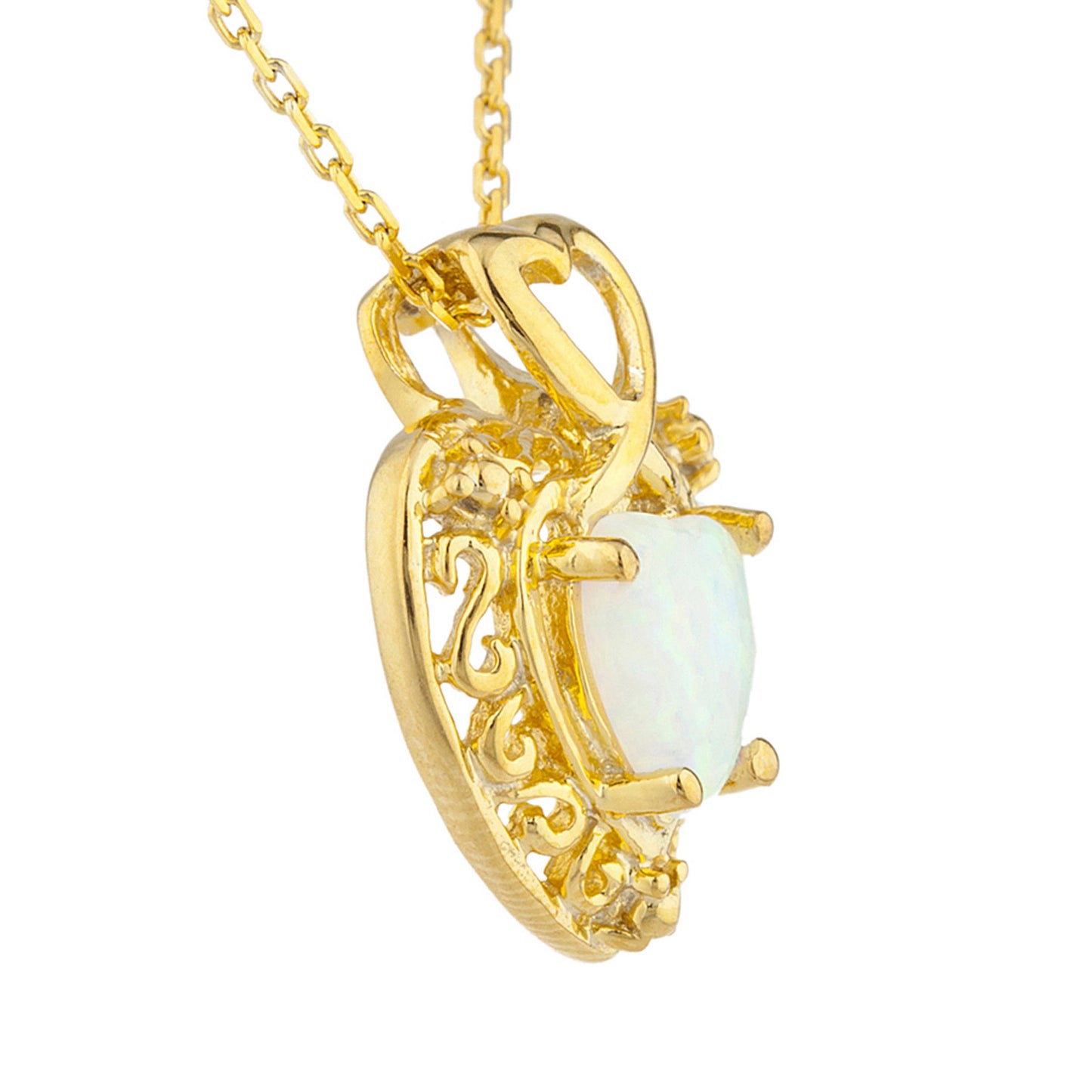 14Kt Yellow Gold Plated Opal Heart Design Pendant