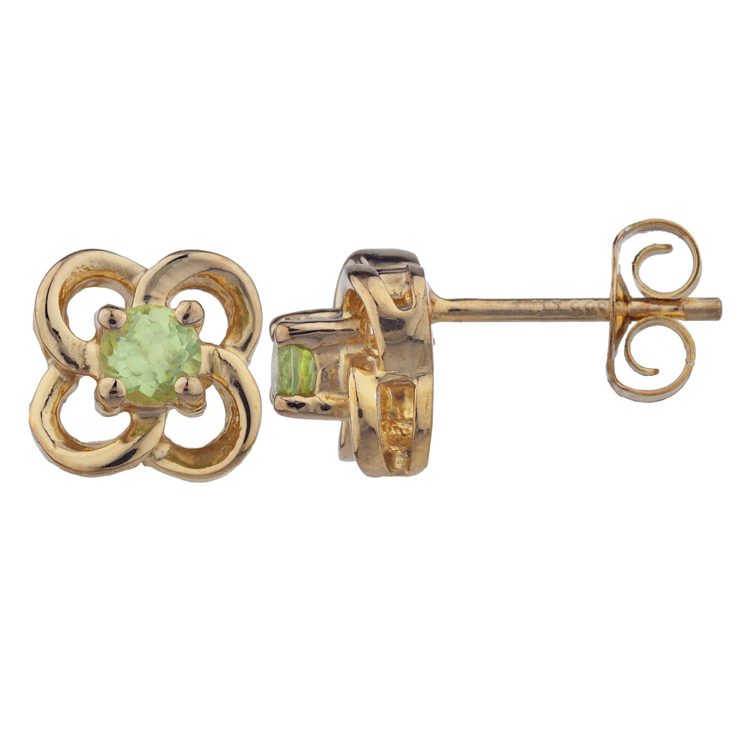 14Kt Gold Peridot Love Knot Stud Earrings