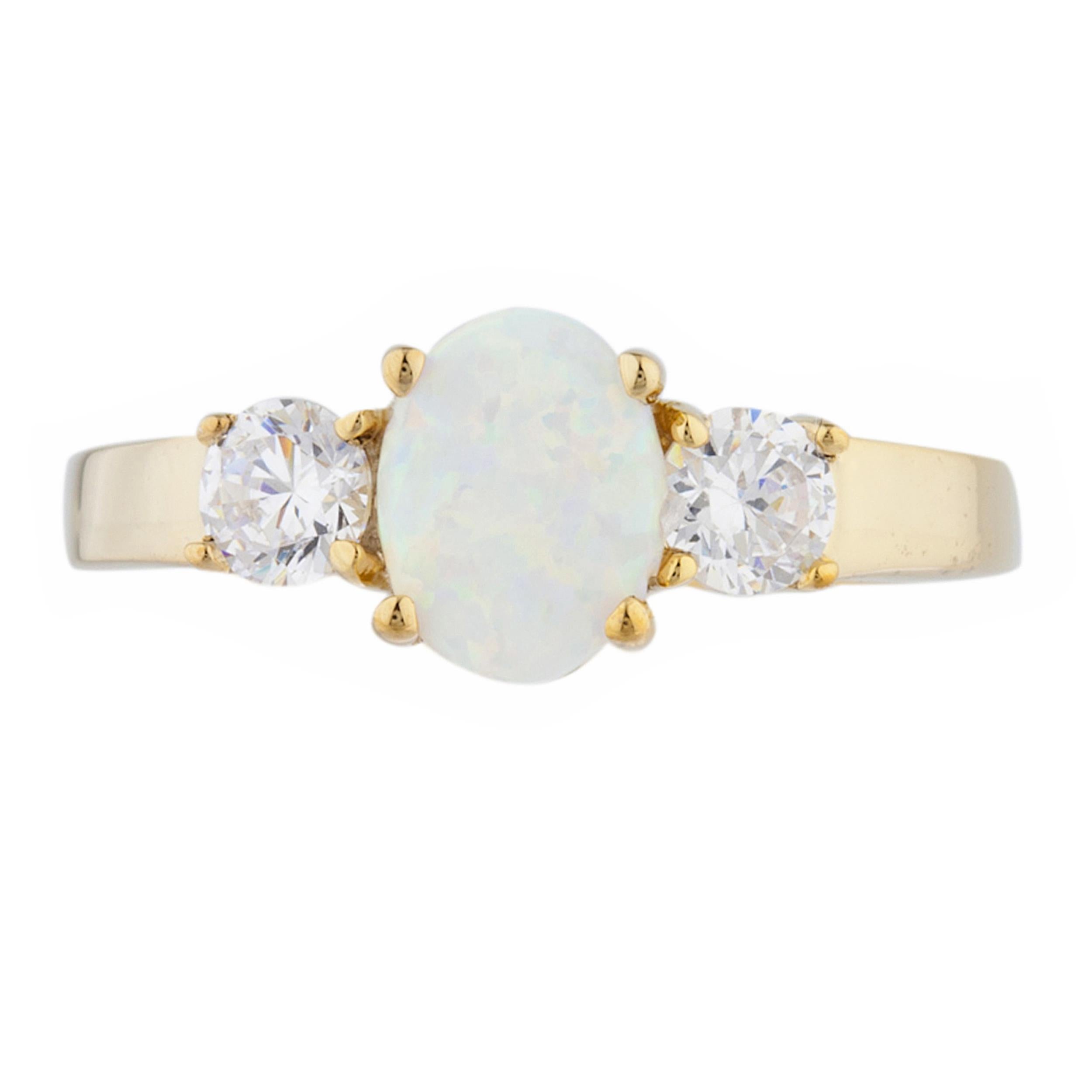 14Kt Gold Opal & Zirconia Oval Ring