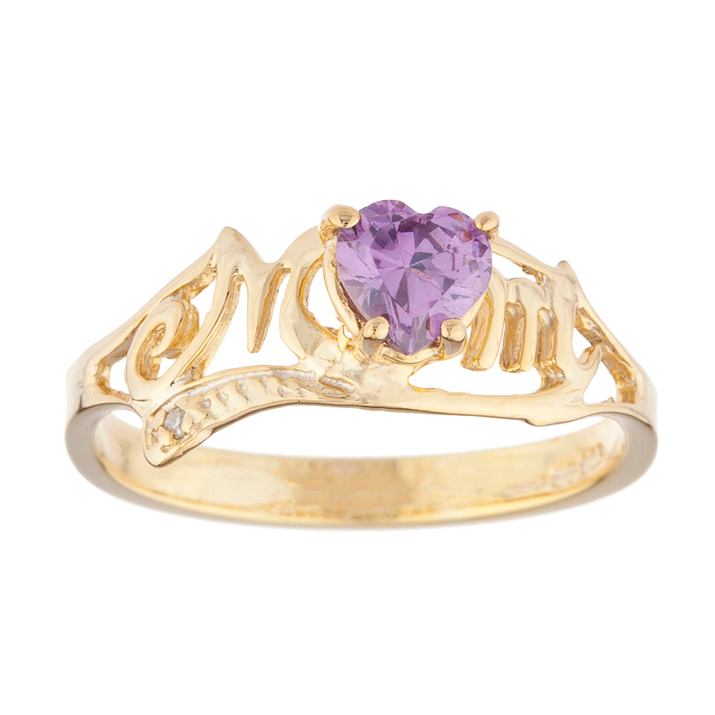 14Kt Gold Amethyst & Diamond Heart Mom Ring