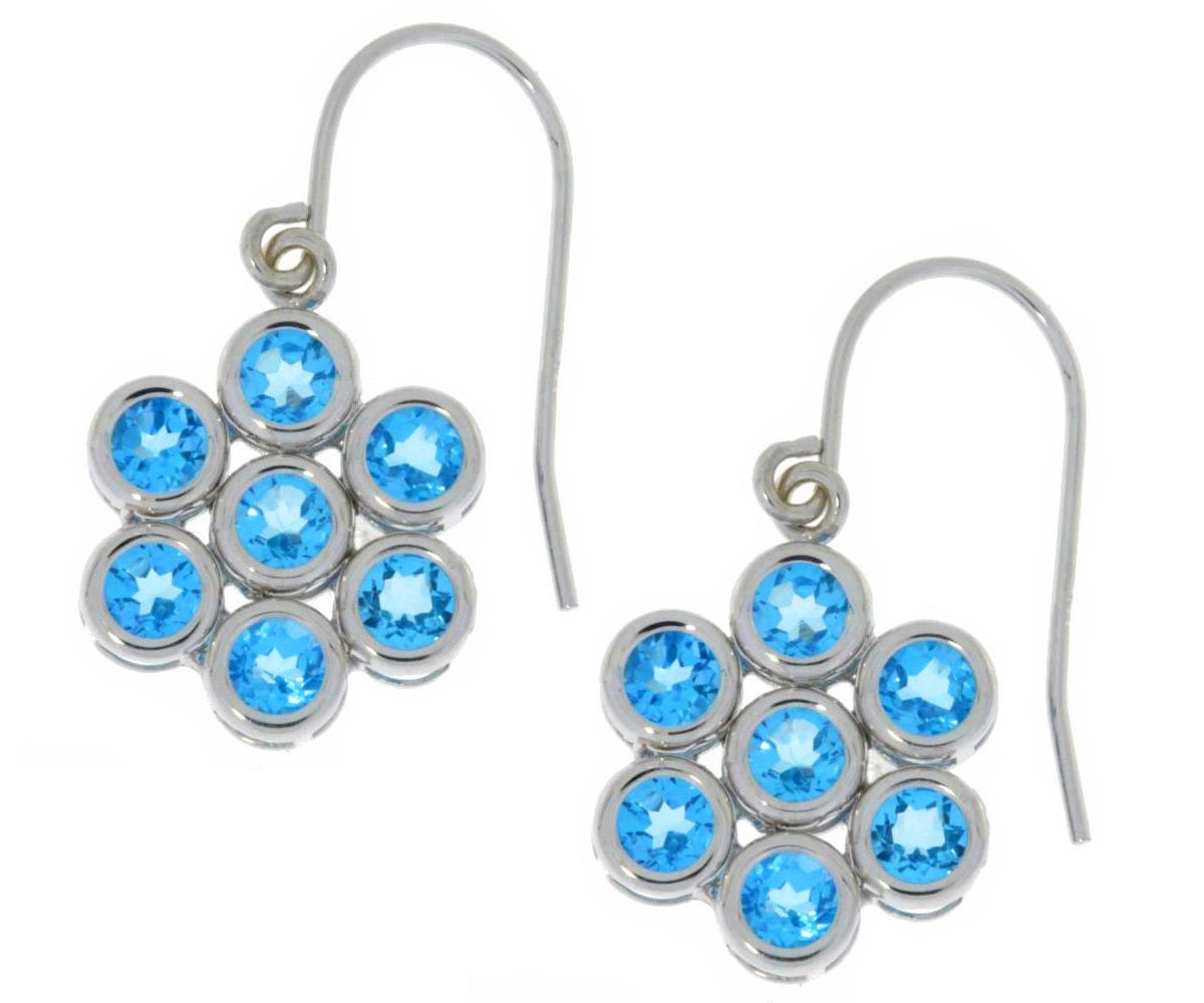 3.5 Ct Blue Topaz Round Bezel Dangle Earrings .925 Sterling Silver