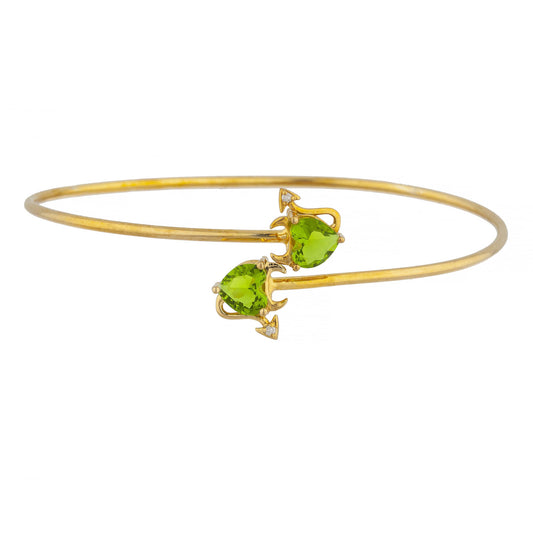 14Kt Gold Peridot & Diamond Devil Heart Bangle Bracelet