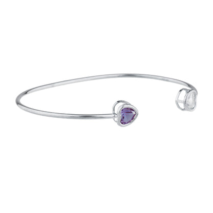 Aquamarine & Alexandrite Heart Bezel Bangle Bracelet .925 Sterling Silver