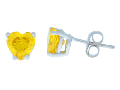 2 Ct Citrine Heart Stud Earrings .925 Sterling Silver