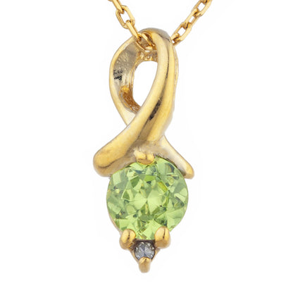 14Kt Yellow Gold Plated Peridot & Diamond Round Design Pendant