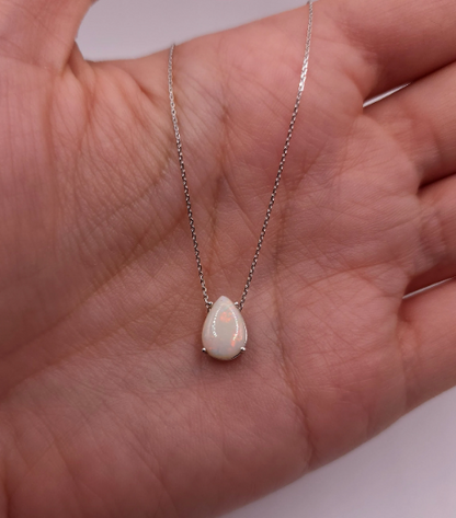 14Kt Gold Genuine Natural Opal Teardrop Pendant Necklace