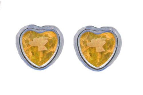 2 Ct Citrine Heart Bezel Stud Earrings .925 Sterling Silver