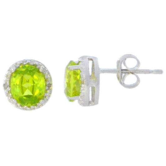 2 Ct Peridot & Diamond Round Stud Earrings 14Kt White Gold