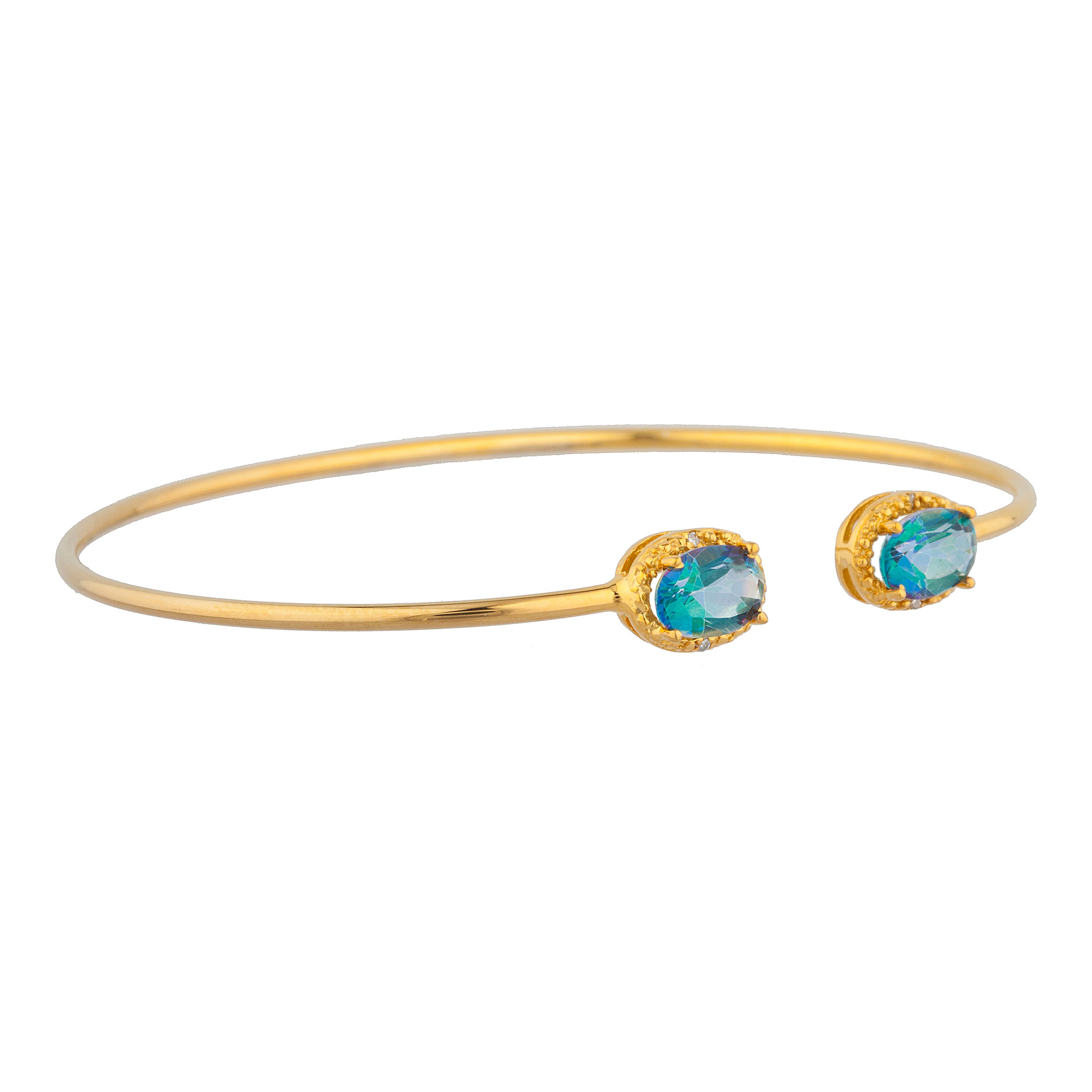 14Kt Gold Natural Blue Mystic Topaz & Diamond Oval Bangle Bracelet