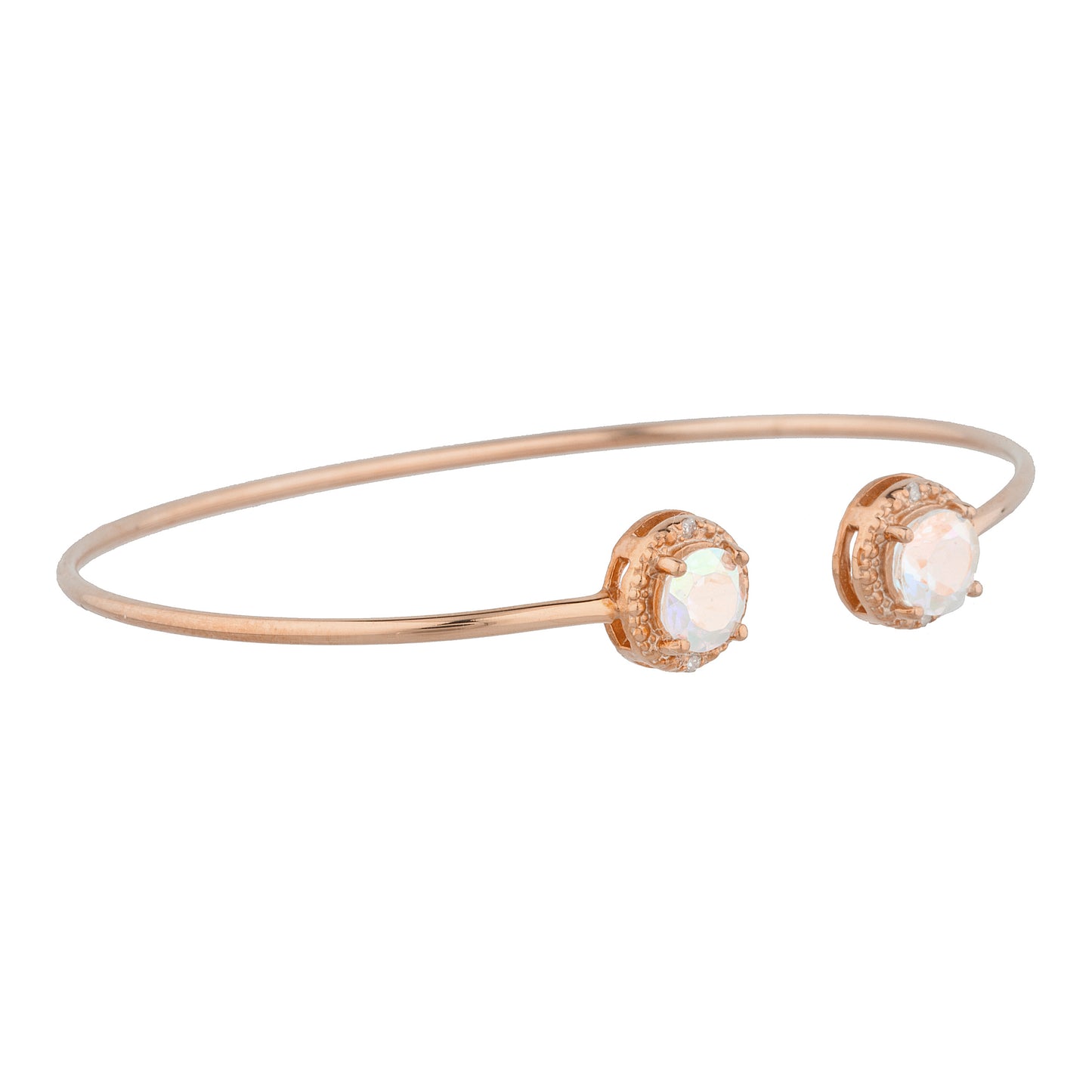 14Kt Rose Gold Plated Natural Mercury Mist Mystic Topaz & Diamond Round Bangle Bracelet