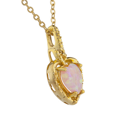 14Kt Gold Pink Opal Heart Design Pendant Necklace