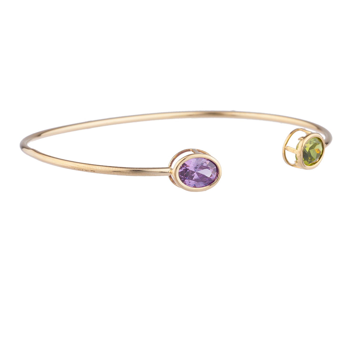 14Kt Gold Amethyst & Peridot Oval Bezel Bangle Bracelet