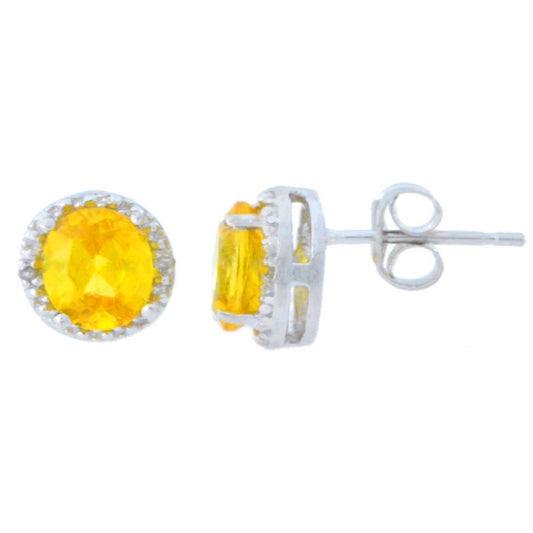 2 Carat Citrine & Diamond Round Stud Earrings 14Kt White Gold