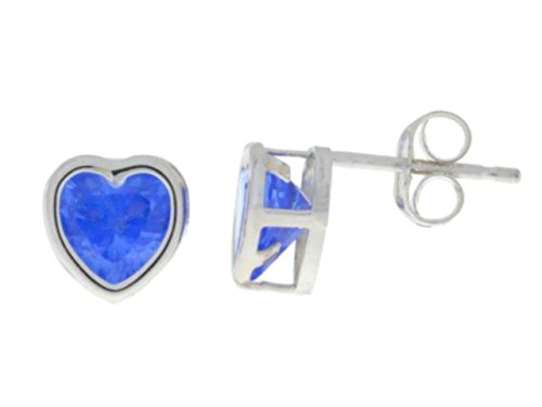 14Kt White Gold Tanzanite Heart Bezel Stud Earrings