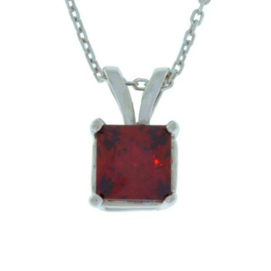 14Kt Gold Garnet Princess Cut Pendant Necklace