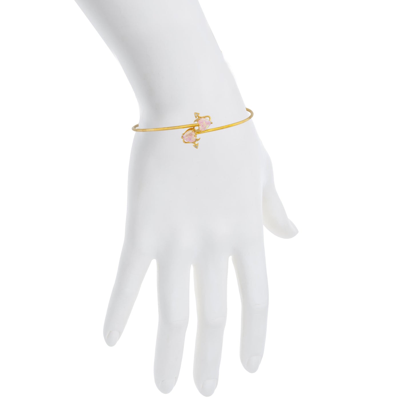 14Kt Gold Pink Opal & Diamond Devil Heart Bangle Bracelet