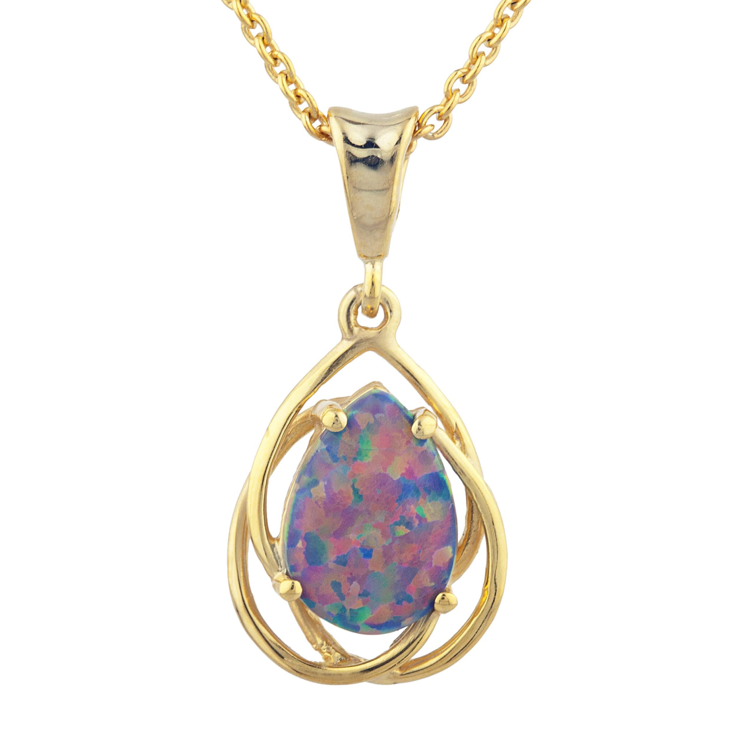 14Kt Gold Black Opal Pear Teardrop Design Pendant Necklace
