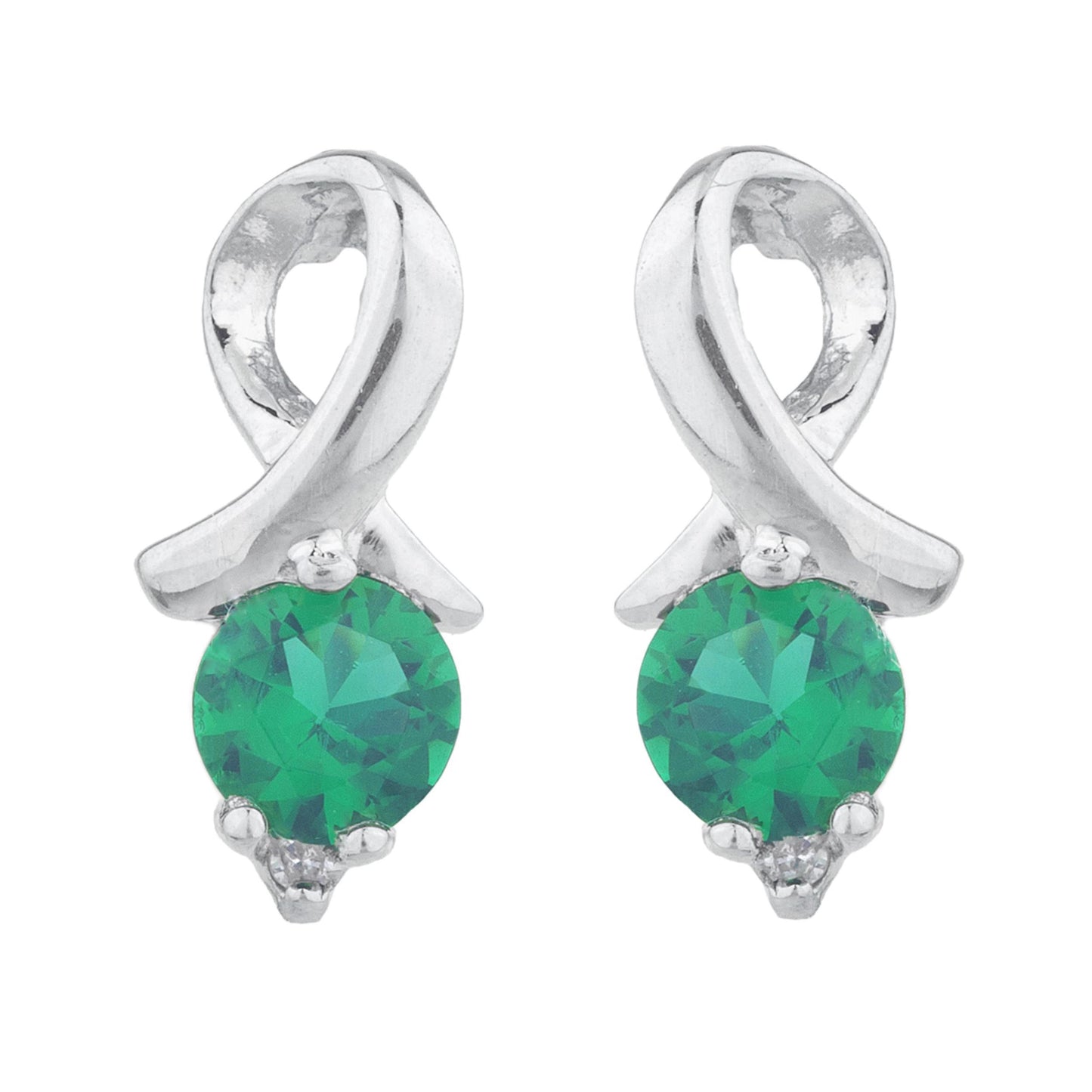 1 Ct Emerald & Diamond Round Design Stud Earrings 14Kt White Gold