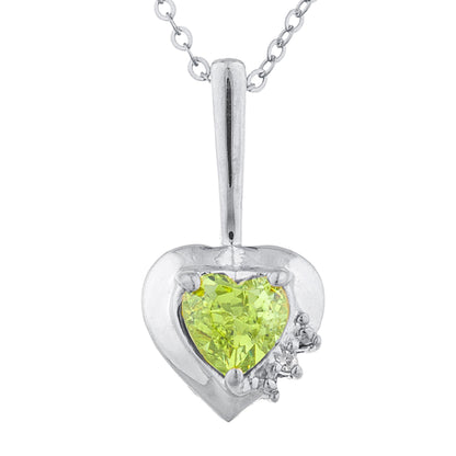 14Kt Gold Peridot & Diamond Heart Design Pendant Necklace