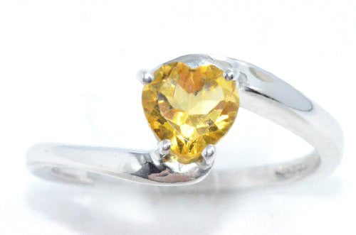 1 Ct Citrine Heart Ring .925 Sterling Silver Rhodium Finish