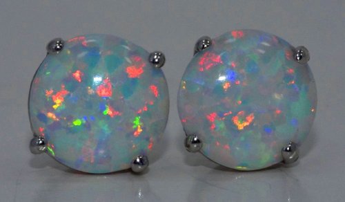 8mm Opal Round Stud Earrings .925 Sterling Silver