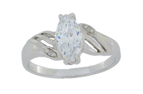 1 Ct Zirconia & Diamond Marquise Ring .925 Sterling Silver Rhodium Finish