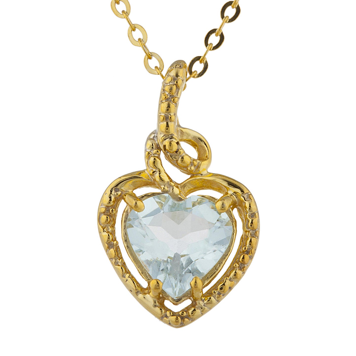 14Kt Gold Aquamarine Heart Design Pendant Necklace