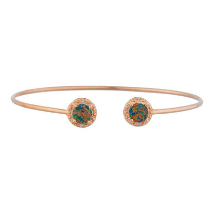 14Kt Rose Gold Plated Black Opal & Diamond Round Bangle Bracelet