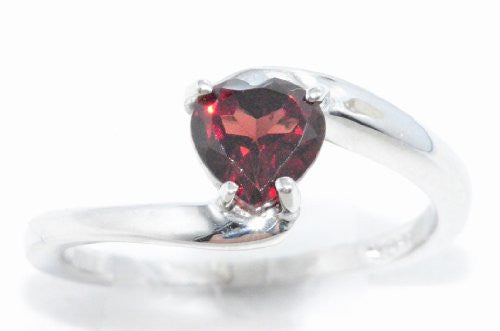 1 Ct Garnet Heart Ring .925 Sterling Silver Rhodium Finish