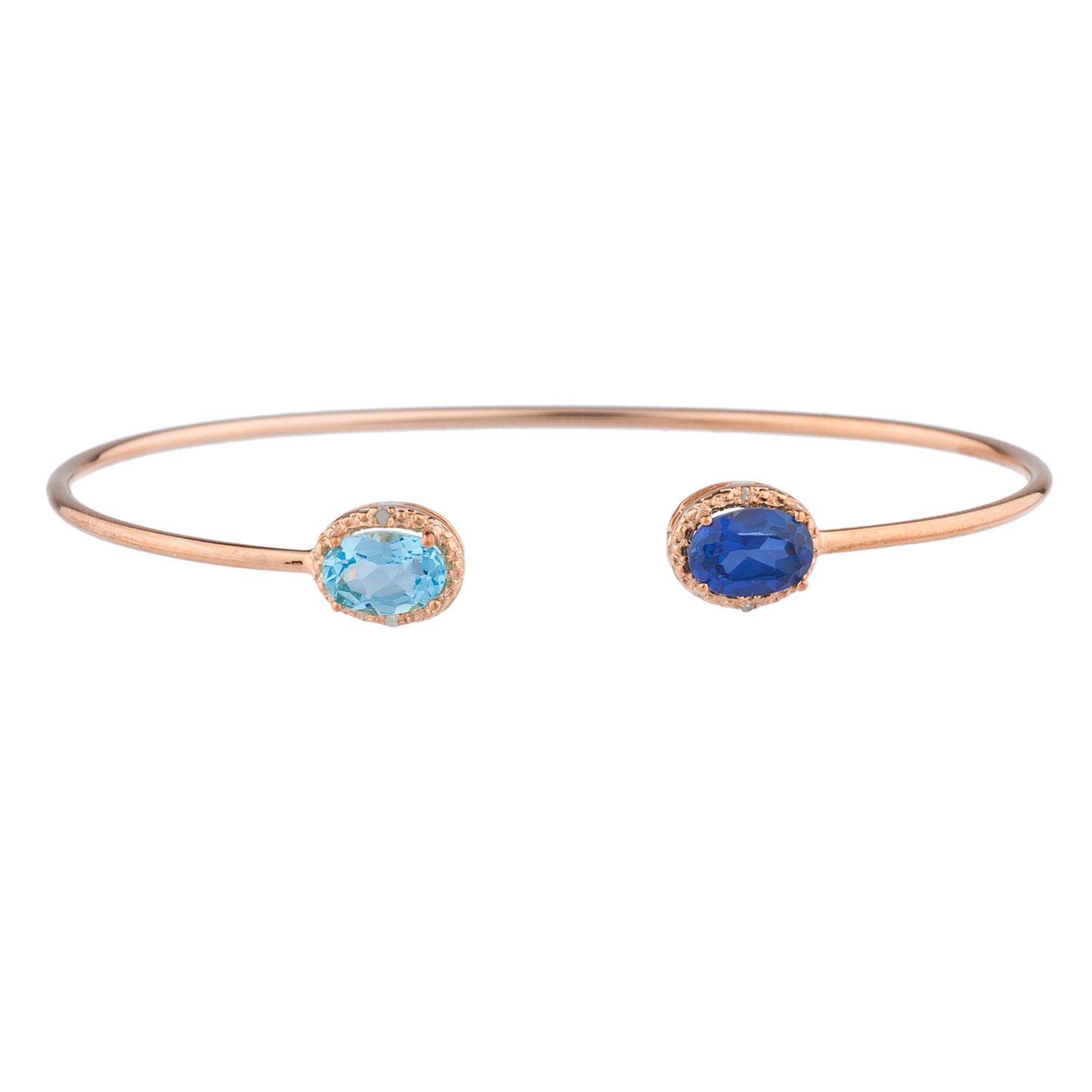 Blue Sapphire & Blue Topaz Diamond Bangle Oval Bracelet 14Kt Rose Gold Plated Over .925 Sterling Silver