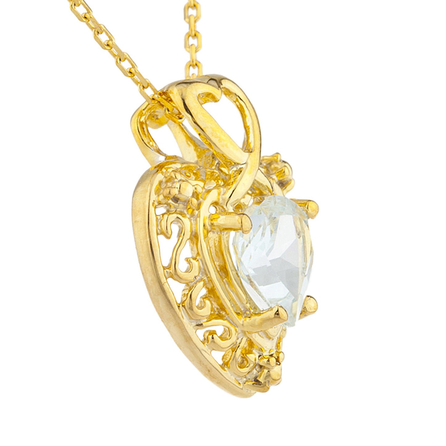 14Kt Yellow Gold Plated Genuine Aquamarine Heart Design Pendant