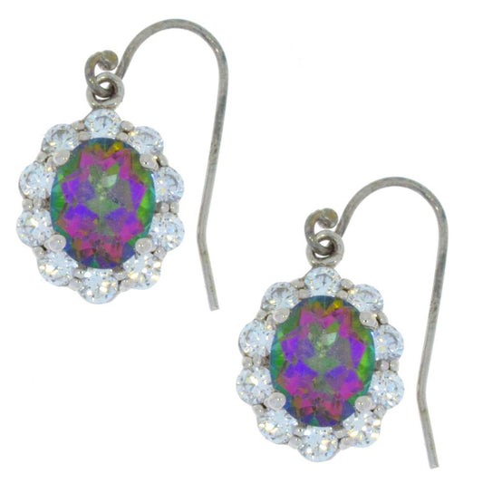 8 Ct Mystic Topaz & Zirconia Oval Dangle Earrings .925 Sterling Silver