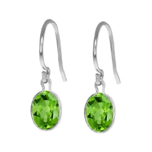 2 Ct Peridot Oval Bezel Dangle Earrings .925 Sterling Silver