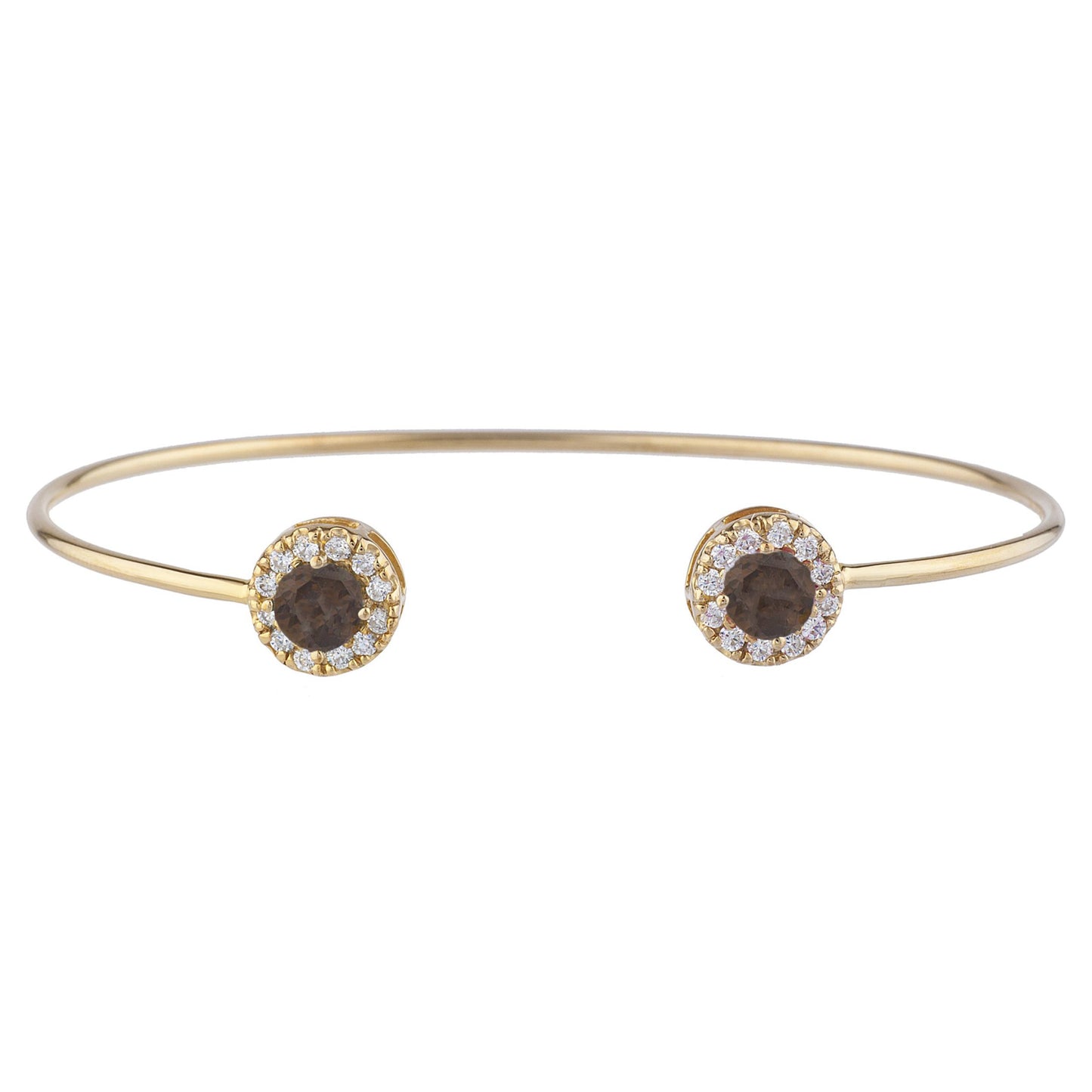 1 Ct Genuine Smoky Topaz Halo Design Round Bangle Bracelet 14Kt Yellow Gold Rose Gold Silver