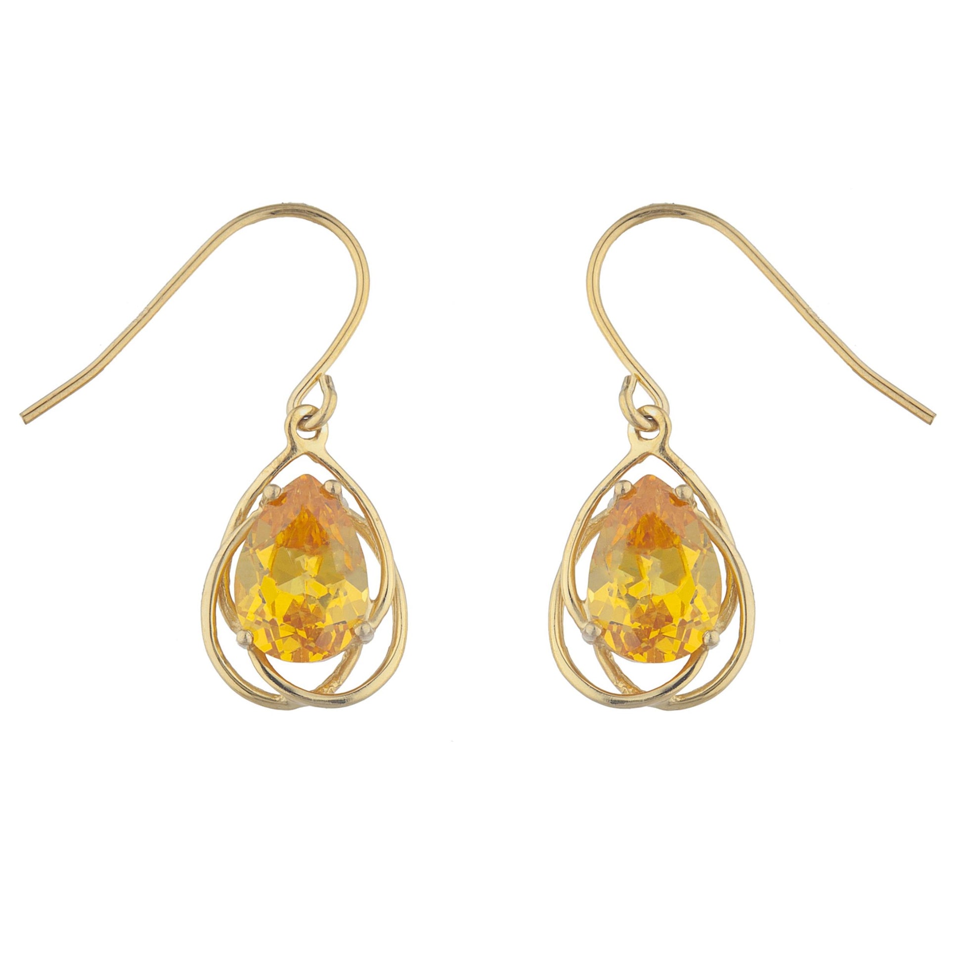 14Kt Gold Ct Yellow Citrine Pear Teardrop Design Dangle Earrings