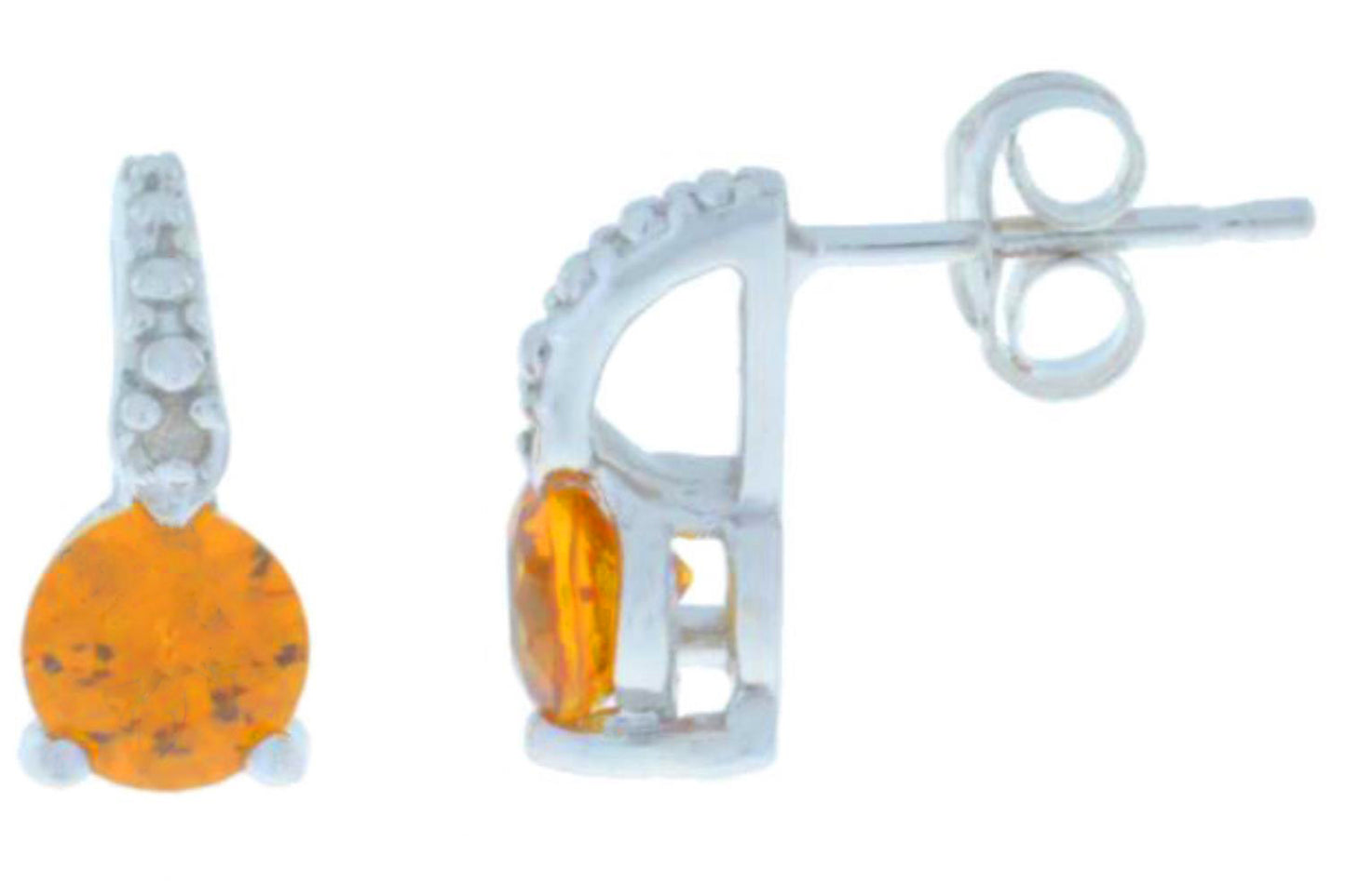 1 Ct Citrine & Diamond Round Stud Earrings .925 Sterling Silver