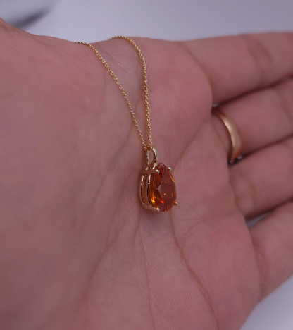 14Kt Gold 1.50 Ct Orange Citrine Teardrop Pendant Necklace