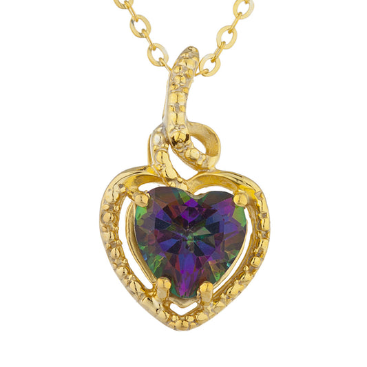 14Kt Yellow Gold Plated Natural Mystic Topaz Heart Design Pendant