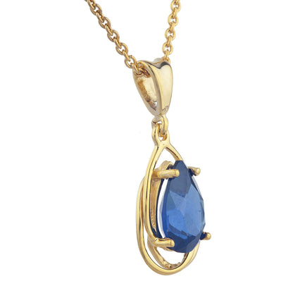 14Kt Yellow Gold Plated Blue Sapphire Pear Teardrop Design Pendant