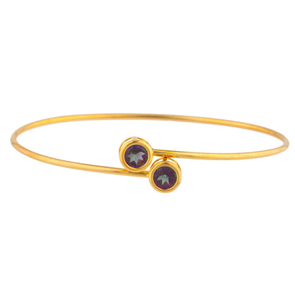 14Kt Gold Natural Mystic Topaz Round Bezel Bangle Bracelet