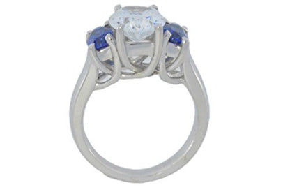 4 Ct Created White Sapphire & Blue Sapphire Oval Ring .925 Sterling Silver Rhodium Finish