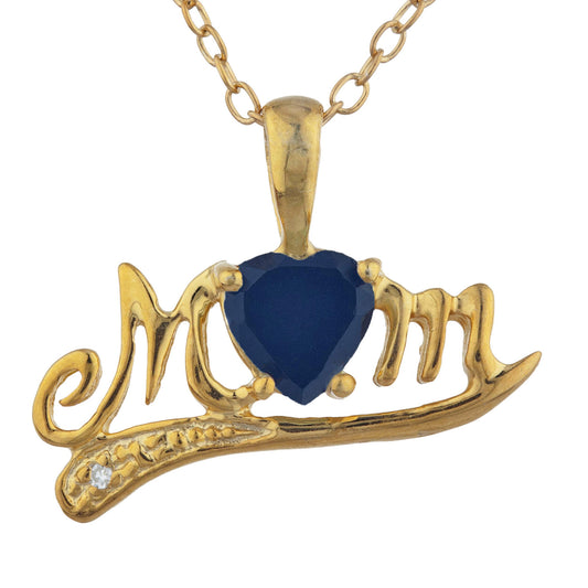 14Kt Gold Genuine Black Onyx & Diamond Heart Mom Pendant Necklace