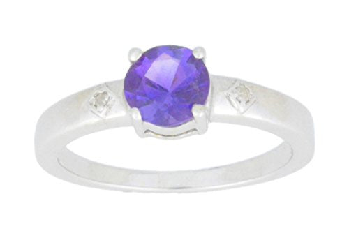 1 Ct Amethyst & Diamond Round Ring .925 Sterling Silver Rhodium Finish