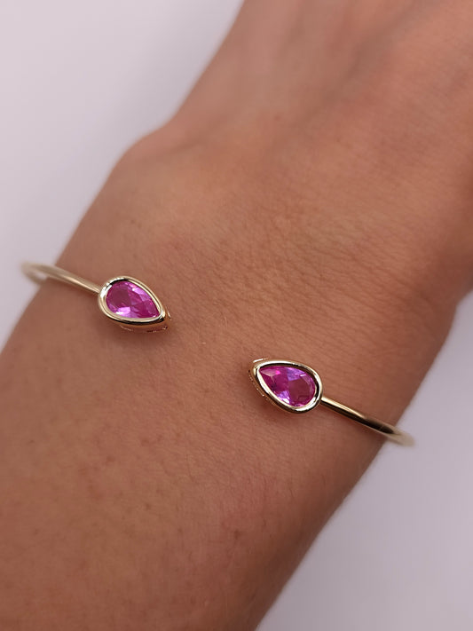 14Kt Gold Pink Sapphire Pear Bezel Bangle Bracelet