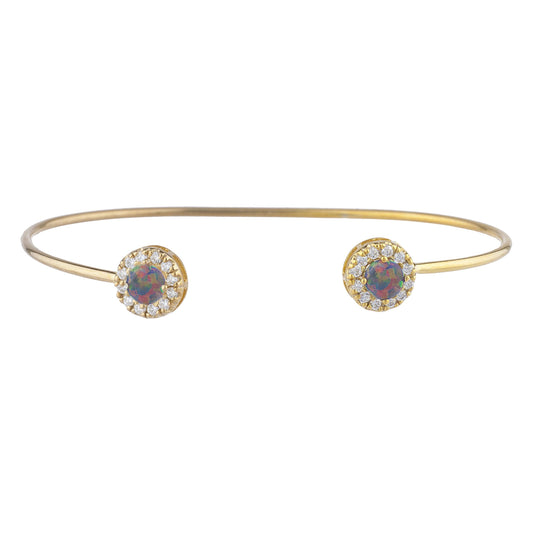 14Kt Gold Black Opal Halo Design Bangle Bracelet