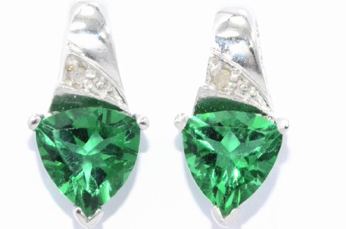 3 Ct Created Emerald Trillion Diamond Stud Earrings .925 Sterling Silver