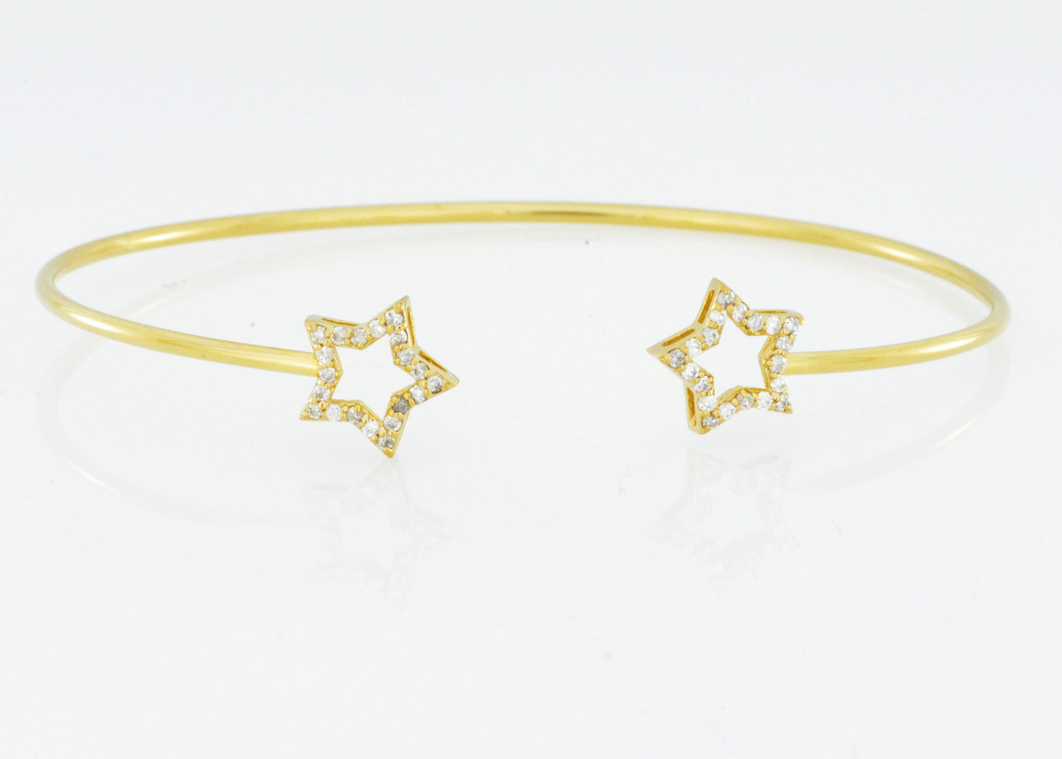 14Kt Gold Open Star Diamond Bangle Bracelet