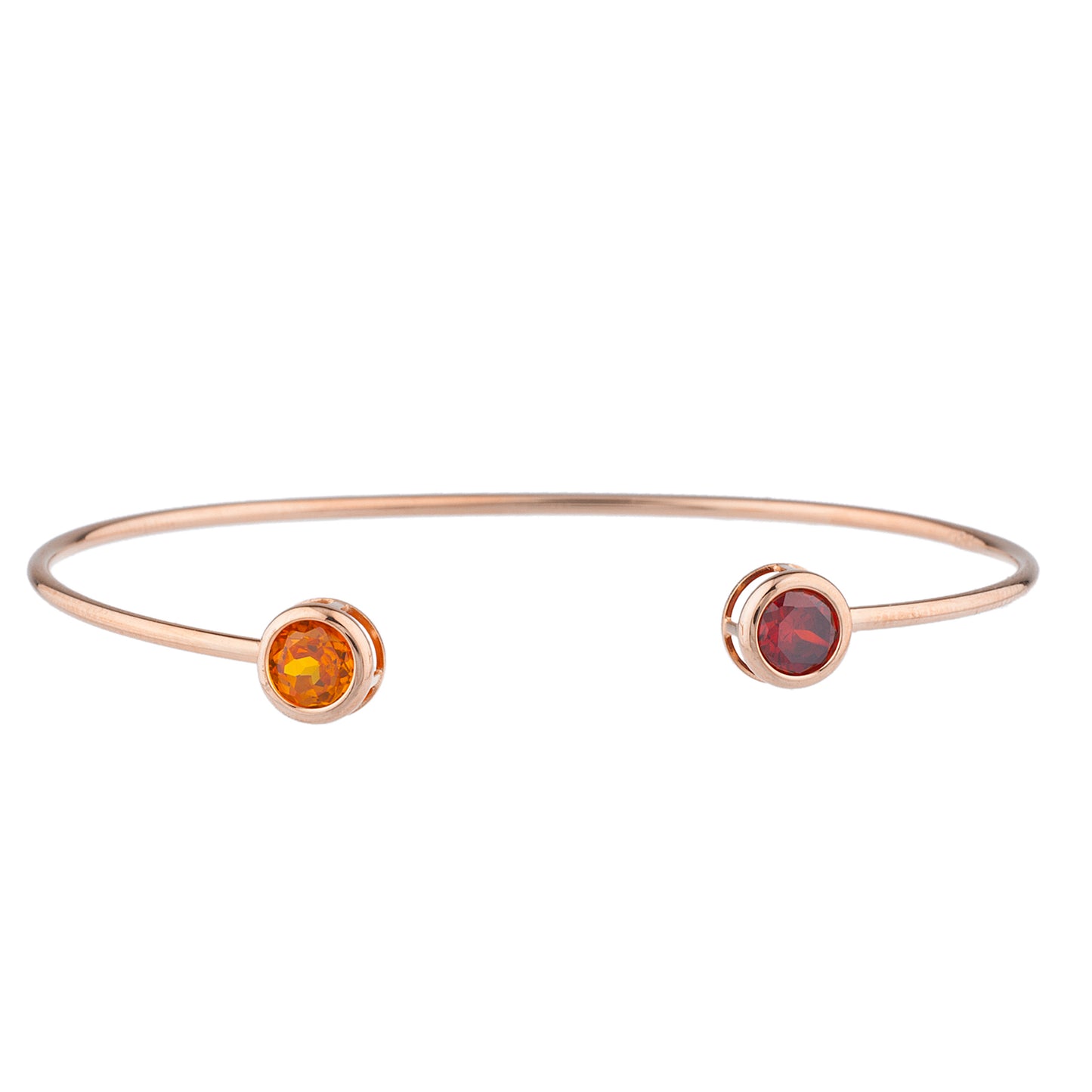 Garnet & Orange Citrine Round Bezel Bangle Bracelet 14Kt Rose Gold Plated Over .925 Sterling Silver